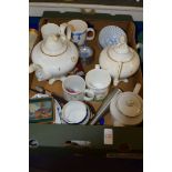 BOX CONTAINING CERAMICS INCLUDING 19TH CENTURY TEA POT, SUCRIER AND COVER