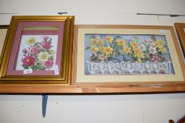 TWO FRAMED THREE DIMENSIONAL FLORAL PICTURES