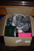 BOX CONTAINING QUANTITY OF COSTUME JEWELLERY INCLUDING A WHITBY STYLE JET NECKLACE