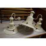 SET OF THREE REPRODUCTION METAL LIGHTS COMPRISING TWO WALL LIGHTS AND ONE SUSPENDED CEILING LIGHT,