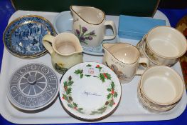 CERAMIC ITEMS INCLUDING TWO EARLY DAVENPORT STONE CHINA BLUE AND WHITE SAUCERS