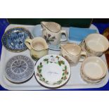 CERAMIC ITEMS INCLUDING TWO EARLY DAVENPORT STONE CHINA BLUE AND WHITE SAUCERS