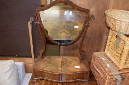 SMALL SHIELD SHAPED DRESSING TABLE MIRROR WITH TWO DRAWERS BENEATH, WIDTH APPROX 44CM