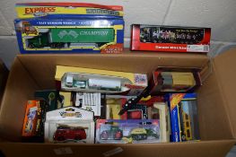 BOX CONTAINING VARIOUS TOY CARS INCLUDING CORGI COASTGUARD PATROL AND MATCHBOX MODELS OF