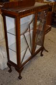 ART DECO STYLE MAHOGANY CHINA CABINET WITH ASTRAGAL GLAZED DOORS AND CROSS BANDED DECORATION, RAISED