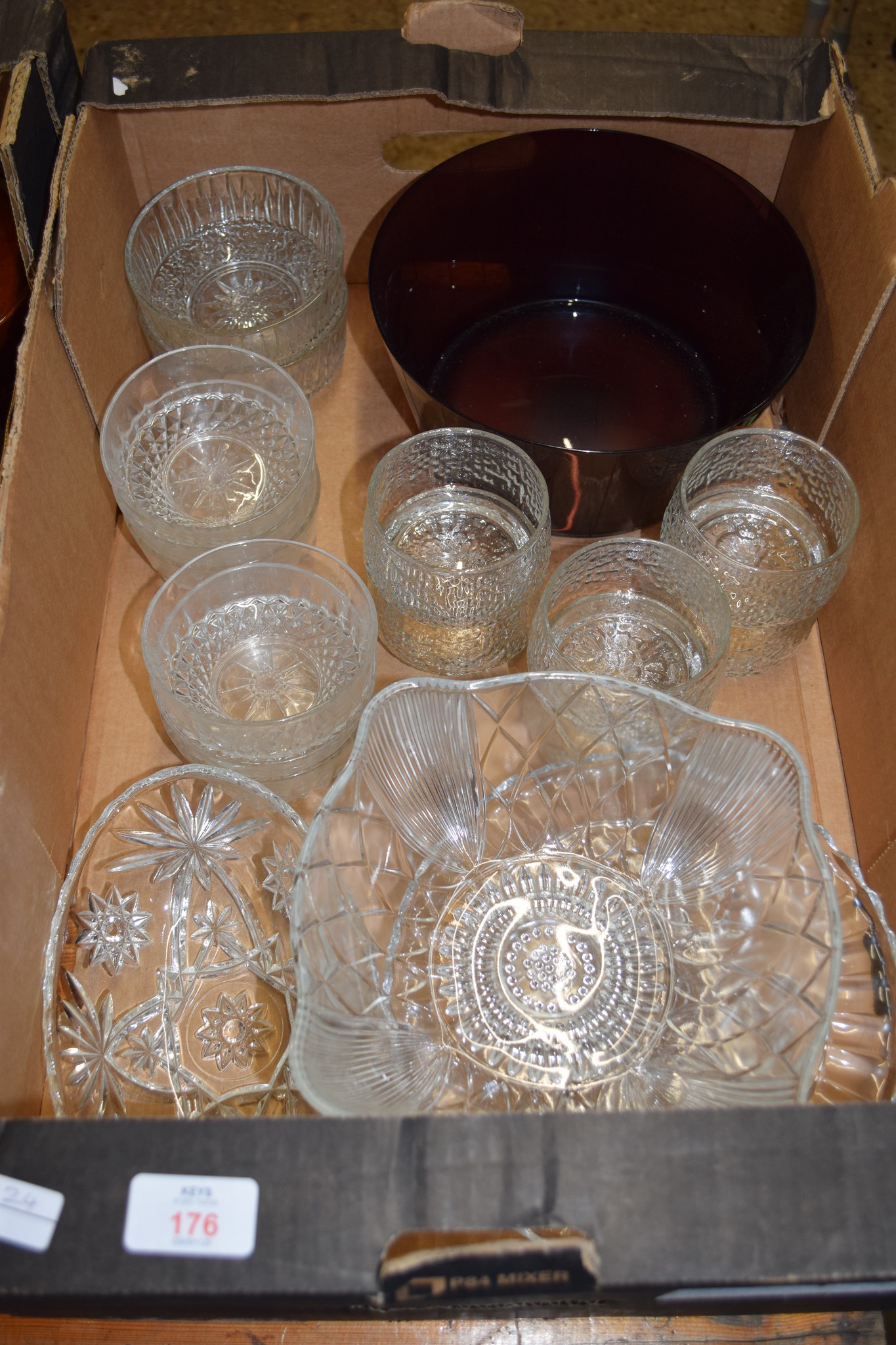 BOX CONTAINING CUT GLASS DISHES AND FRUIT BOWL