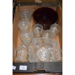 BOX CONTAINING CUT GLASS DISHES AND FRUIT BOWL