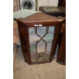 MAHOGANY ASTRAGAL GLAZED WALL MOUNTED CORNER CUPBOARD