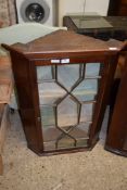 MAHOGANY ASTRAGAL GLAZED WALL MOUNTED CORNER CUPBOARD