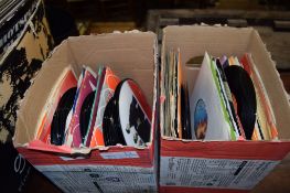 TWO BOXES CONTAINING A COLLECTION OF VARIOUS 7INCH VINYL SINGLES, MOST APPEAR TO BE 1970S/80S