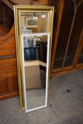 THREE QUARTER LENGTH GILT FRAMED WALL MIRROR, HEIGHT APPROX 136CM TOGETHER WITH A SLIGHTLY SMALLER