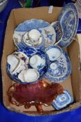 BLUE AND WHITE WARES INCLUDING A SHAPED JAPANESE PORCELAIN DISH AND A CHINESE PORCELAIN TEA BOWL