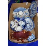 BLUE AND WHITE WARES INCLUDING A SHAPED JAPANESE PORCELAIN DISH AND A CHINESE PORCELAIN TEA BOWL