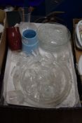 BOX CONTAINING QUANTITY OF CUT GLASS WARE AND TWO CERAMIC VASES