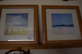 TWO SMALL FRAMED PICTURES DEPICTING BEACH SCENES, EACH APPROX 37CM WIDE