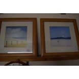 TWO SMALL FRAMED PICTURES DEPICTING BEACH SCENES, EACH APPROX 37CM WIDE