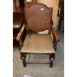 LEATHER UPHOLSTERED CARVER CHAIR, HEIGHT APPROX 100CM