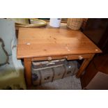 LARGE MODERN WAXED PINE KITCHEN TABLE WITH DRAWERS BENEATH, WIDTH APPROX 123CM