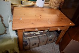 LARGE MODERN WAXED PINE KITCHEN TABLE WITH DRAWERS BENEATH, WIDTH APPROX 123CM