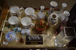 TRAY CONTAINING CERAMICS INCLUDING ROYAL COMMEMORATIVE ITEMS, CROWN DERBY EDITION “THE VERNAL