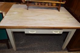 PAINTED VINTAGE PINE KITCHEN TABLE WITH LATER TOP, LENGTH APPROX 140CM X WIDTH APPROX 95CM