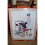 LARGE PRINT OF MICKEY MOUSE IN RED WOODEN FRAME