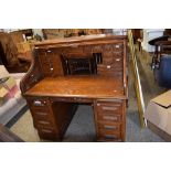 LARGE 19TH CENTURY ROLL TOP DESK WITH REMOVABLE WINGS AND FULLY FITTED INTERIOR, MAX WIDTH APPROX