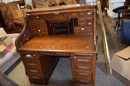 LARGE 19TH CENTURY ROLL TOP DESK WITH REMOVABLE WINGS AND FULLY FITTED INTERIOR, MAX WIDTH APPROX