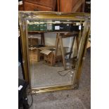 LARGE MODERN OVERMANTEL MIRROR IN AN ORNATE GILT FRAME, FRAME APPROX 75 X 106CM TOGETHER WITH A