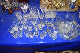 CUT GLASS WARES, SHERRY GLASSES, WINE GLASSES ETC