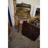 FOUR VARIOUS ITEMS COMPRISING SMALL BAMBOO OCTAGONAL TABLE TOGETHER WITH BRASS CASED MAGAZINE