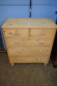 VINTAGE PINE CHEST OF THREE LONG OVER TWO SHORT DRAWERS, WIDTH APPROX 92CM