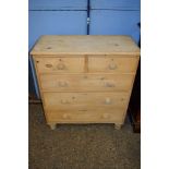 VINTAGE PINE CHEST OF THREE LONG OVER TWO SHORT DRAWERS, WIDTH APPROX 92CM