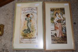 PAIR OF FRAMED REPRODUCTION ADVERTISING PRINTS FOR WOLFF & SON, EACH FRAME WIDTH APPROX 33CM