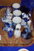 TRAY OF GEORGE JONES ABBEY BLUE AND WHITE BEAKERS