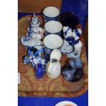 TRAY OF GEORGE JONES ABBEY BLUE AND WHITE BEAKERS