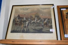 19TH CENTURY FRAMED ENGRAVING AFTER ALKEN “THE FIRST STEEPLECHASE ON RECORD”, APPROX 37 X 40CM