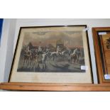 19TH CENTURY FRAMED ENGRAVING AFTER ALKEN “THE FIRST STEEPLECHASE ON RECORD”, APPROX 37 X 40CM