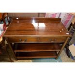 REPRODUCTION MAHOGANY SIDE CABINET WITH TWO SHELVES BENEATH TWO DRAWERS, WIDTH APPROX 107CM