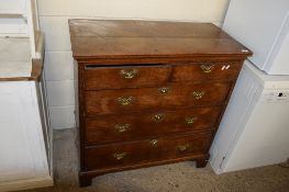 MID-19TH CENTURY OAK CHEST OF TWO SHORT OVER THREE LONG DRAWERS, RAISED ON BRACKET FEET, MAX WIDTH