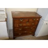 MID-19TH CENTURY OAK CHEST OF TWO SHORT OVER THREE LONG DRAWERS, RAISED ON BRACKET FEET, MAX WIDTH