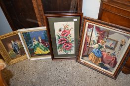 FOUR LARGE VARIOUS NEEDLEWORK PICTURES