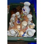 BOX CONTAINING CERAMICS INCLUDING DOULTON LARCHMONT COFFEE CANS ETC