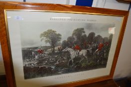 LARGE FRAMED 19TH CENTURY HUNTING PRINT AFTER HERRING ENTITLED “BREAKING COVER”, APPROX 60 X 90CM