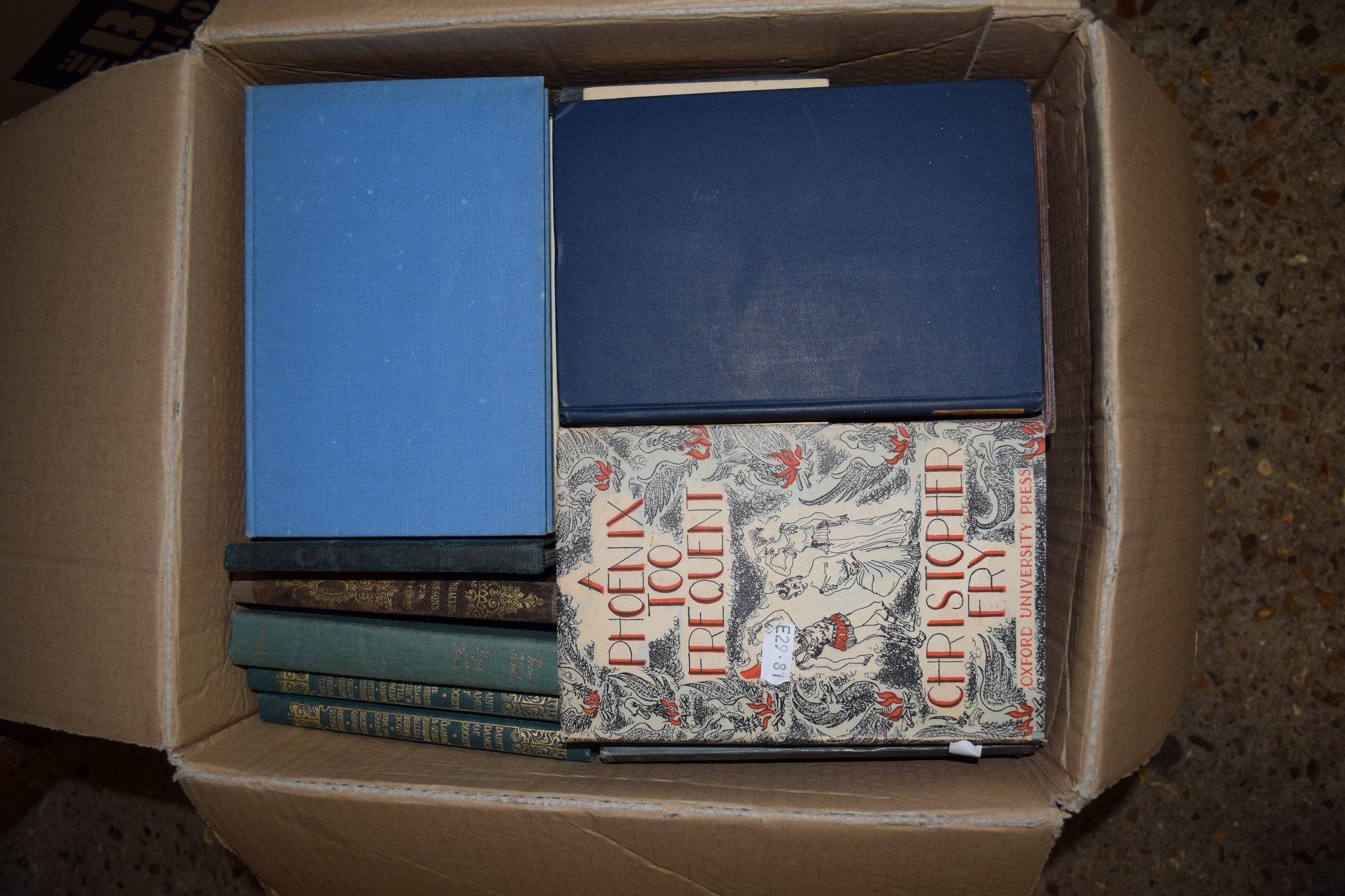 BOX OF BOOKS, VARIOUS TITLES INCLUDING A PHEONIX TOO FREQUENT BY CHRISTOPHER FRY