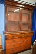 LARGE 19TH CENTURY MAHOGANY GLAZED DRESSER, WIDTH APPROX 166CM