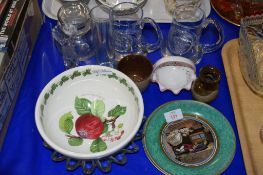 GLASS WARES AND CERAMICS INCLUDING TWO PRATT WARE TYPE PLATES