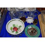 GLASS WARES AND CERAMICS INCLUDING TWO PRATT WARE TYPE PLATES