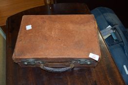 SMALL VINTAGE LEATHER SUITCASE, LENGTH APPROX 36CM