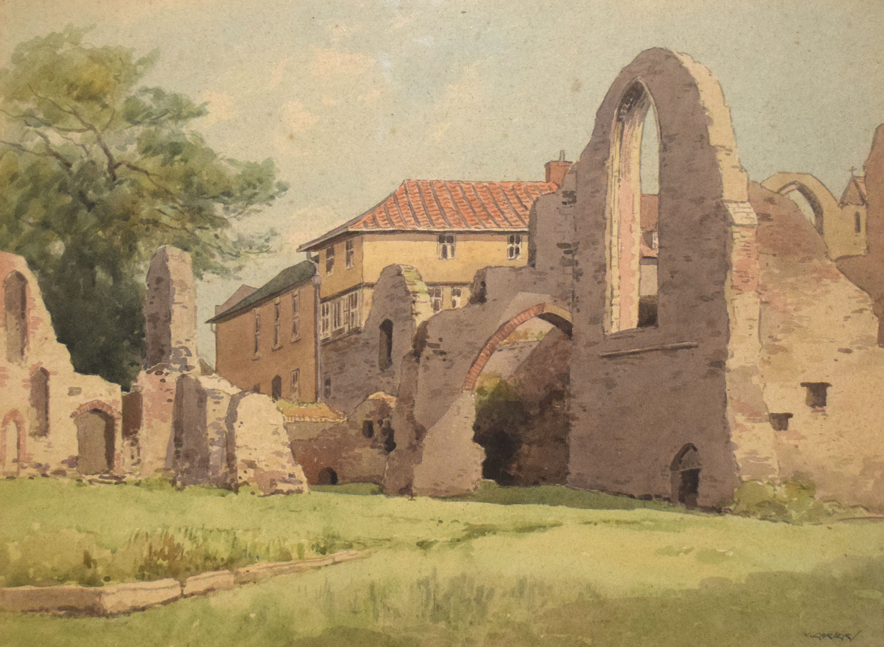 V Carter, "Leiston Abbey, Suffolk", watercolour, signed lower right, 36 x 47cm